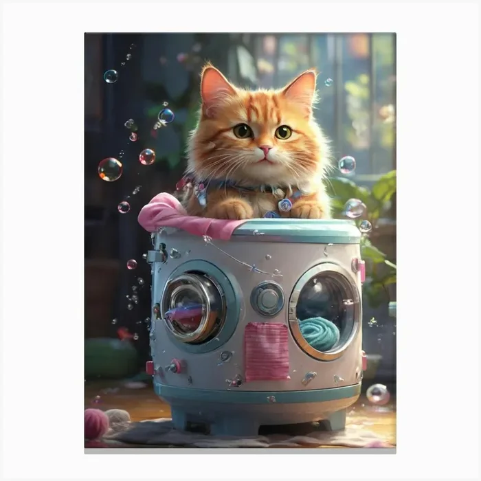 Cat In A Washing Machine 5 Canvas Print by ontoseno