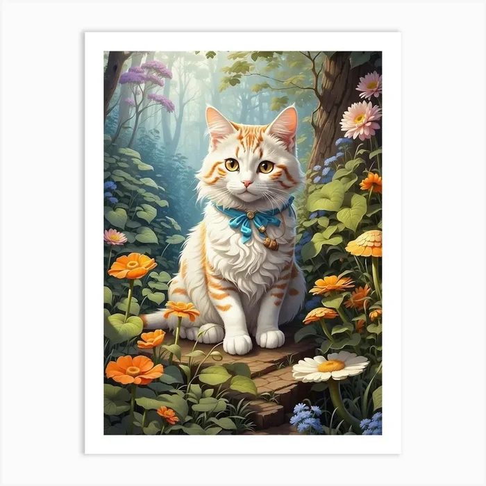 Cat In The Woods Art Print by Saad design