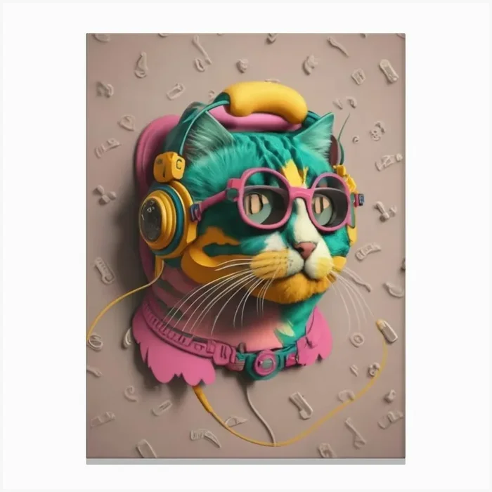 Cat With Headphones 6 Canvas Print by FOX & JAY