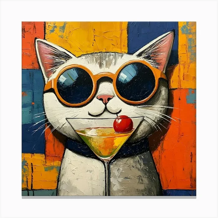 Cat With Martini 2 Canvas PrintSC by S.K. Coghlan