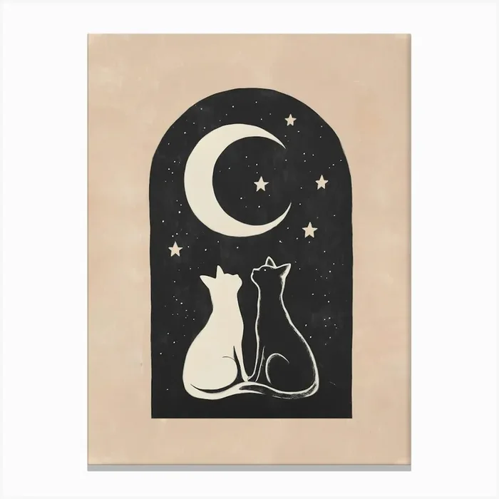 Cats In The Moonlight Canvas Print by Melloi Art Prints