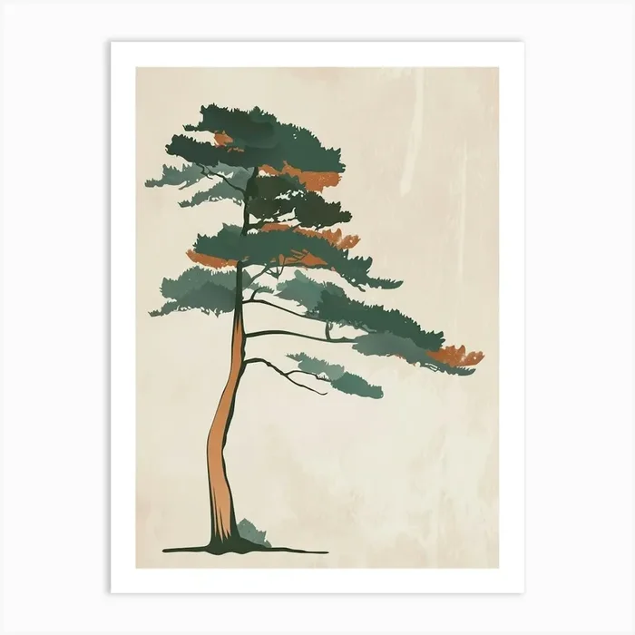 Cedar Tree Minimal Japandi Illustration 2 Art Print by Bough And Bloom Artistry