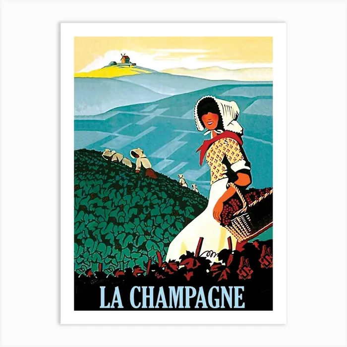 Champagne, Women In Vineyard Art Print by Vintage Spirit