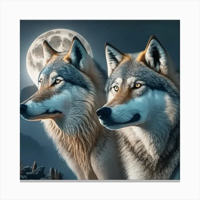 产品名称中包含顶级域名,检查并适当处理后再继续! Two Wolves In The Moonlight 3 Canvas PrintK by K.ES.Fosters.Enterprises