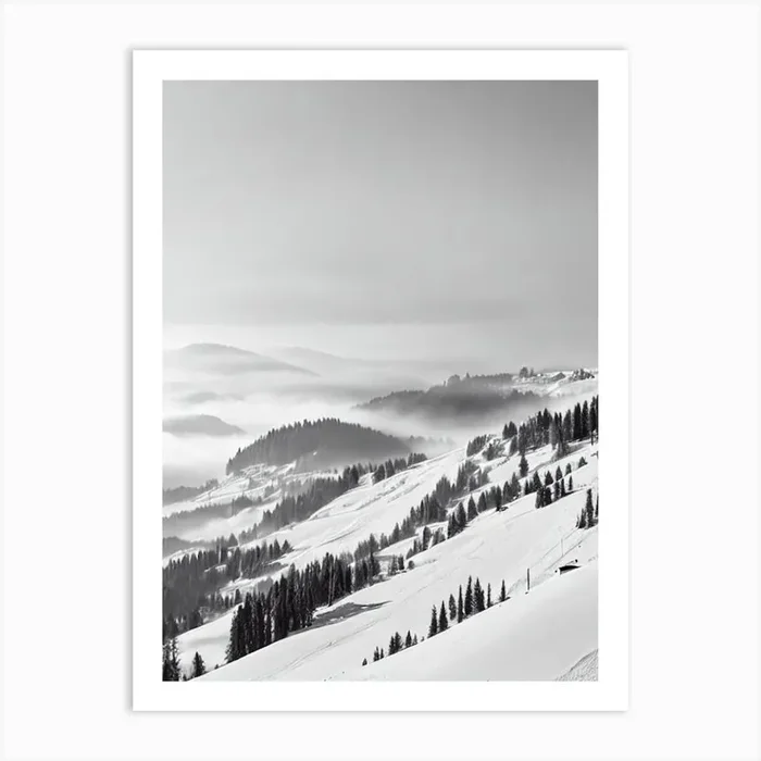Châtel, France Black And White Skiing Poster Art Print by Piste Posters