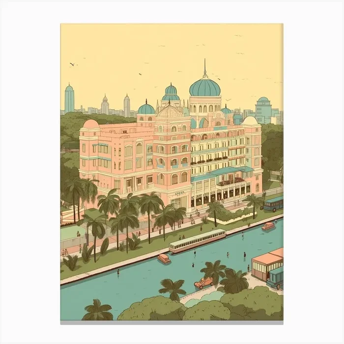 Chennai India Travel Illustration 3 Canvas Print by Fusion Designs