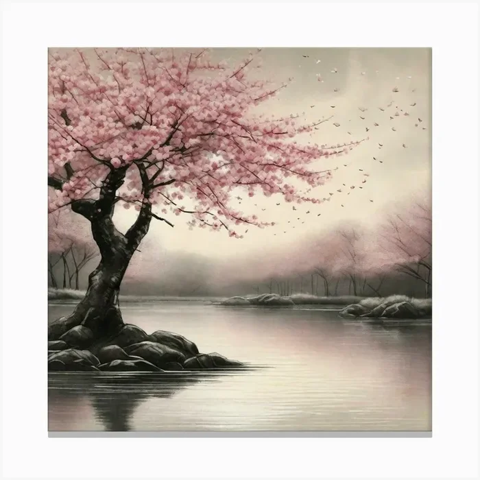 Cherry blossom on water Canvas Print by ZCOGRAPHICS