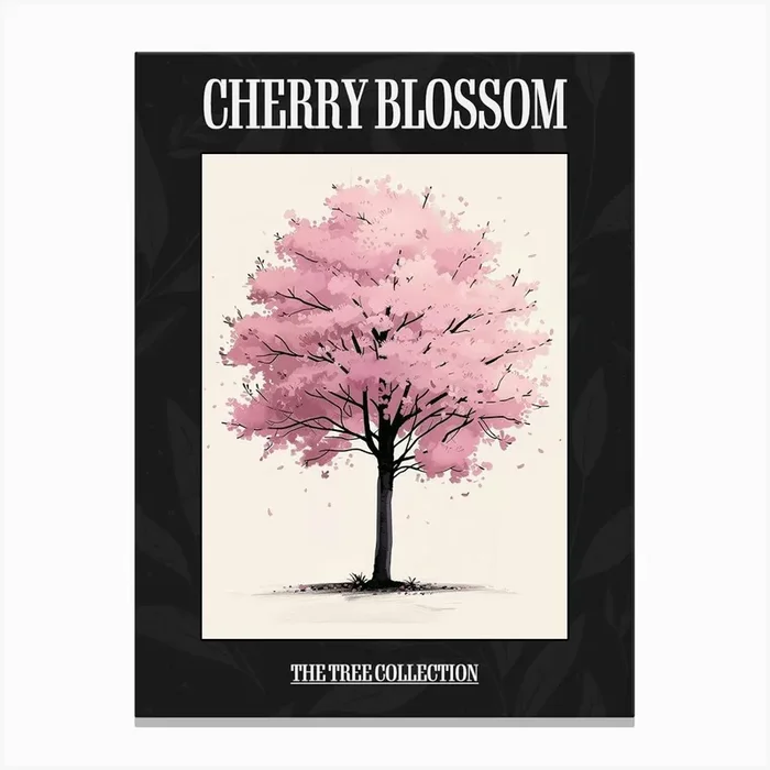 Cherry Blossom Tree Pixel Illustration 3 Poster Canvas Print by Bough And Bloom Artistry