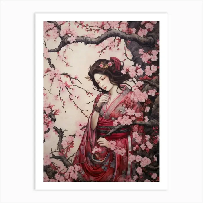 Cherry Blossoms Japanese Style Illustration 8 Art Print by PixelPerfect