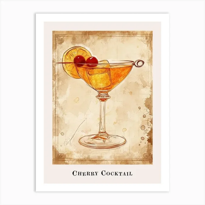 Cherry Cocktail Poster 1 Art Print by Artful Mixology