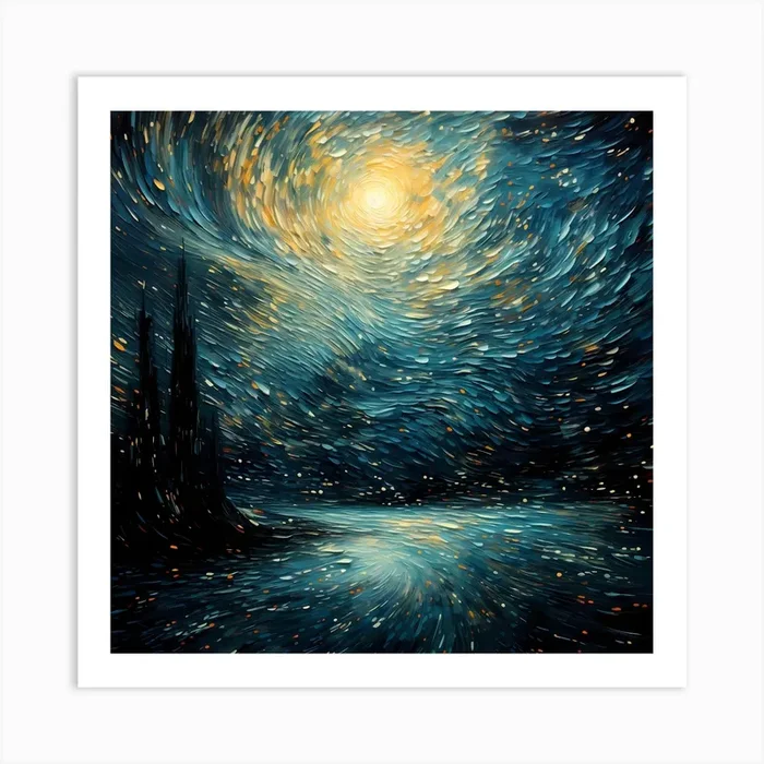 Chiaroscuro Waves: Black and White Serenity with Golden Touch Art Print by Quantum Vivid Digital Art