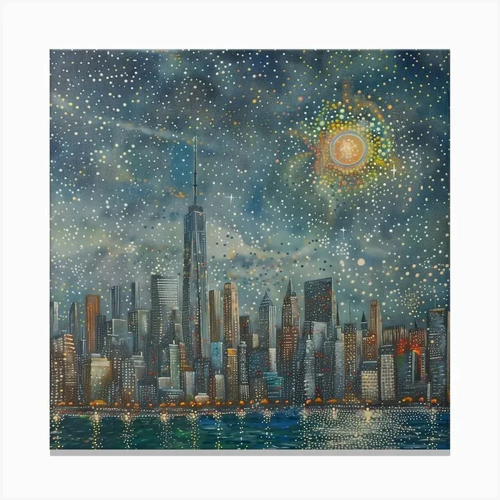 Chicago Skyline, Tiny Dots, Pointillism Canvas Print by Moisky