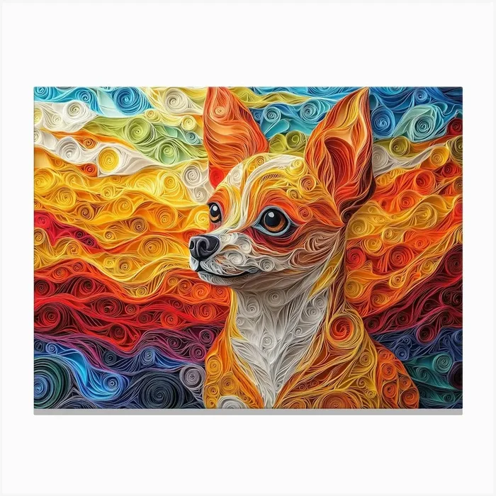 Chihuahua Paper Quill Dog Portrait Canvas Print by der Mumpitz