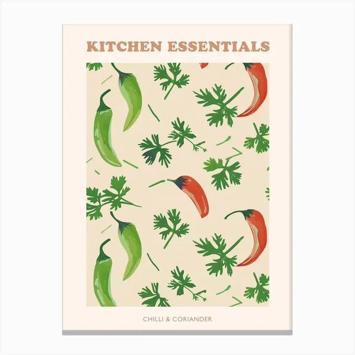 Chilli & Coriander Pattern Poster Canvas Print by Colourful Harvest