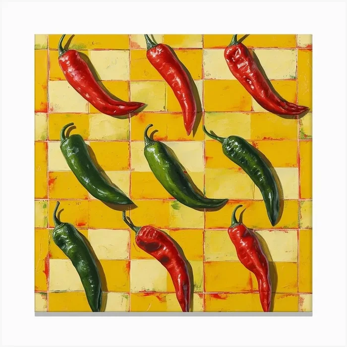 Chilli Peppers Yellow Checkerboard 3 Canvas Print by Artful Appetite