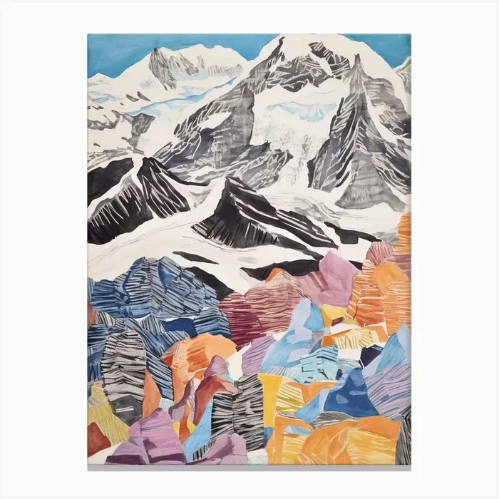 Cho Oyu Nepal 3 Colourful Mountain Illustration Canvas Print by WanderWall Prints