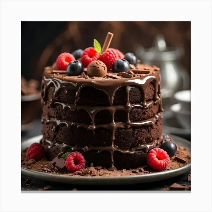Chocolate Cake With Berries 4 Canvas Print by Ishwar Creation