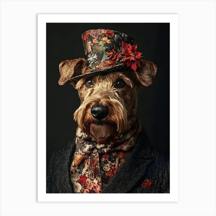 Christmas Airedale 2 Art PrintSC by S.K. Coghlan