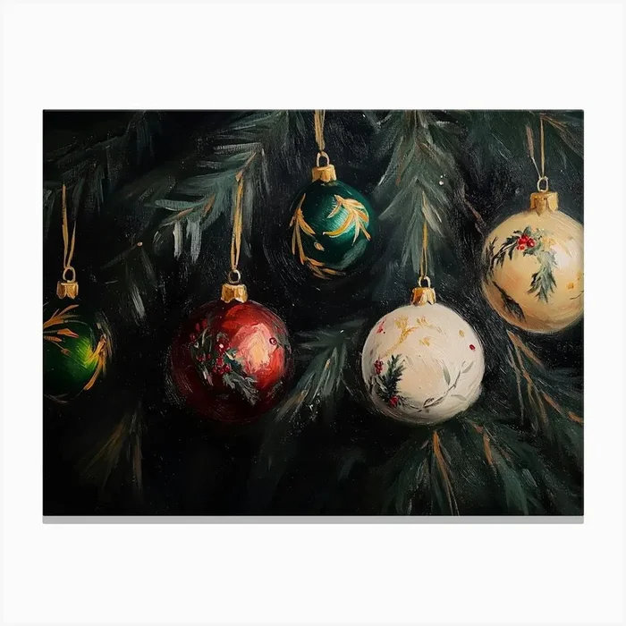 Christmas Ornaments 1 Canvas Print by Melloi Art Prints