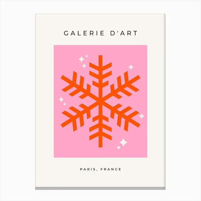 Christmas Snowflake Pink And Orange Canvas PrintDR by Daily Regina Designs
