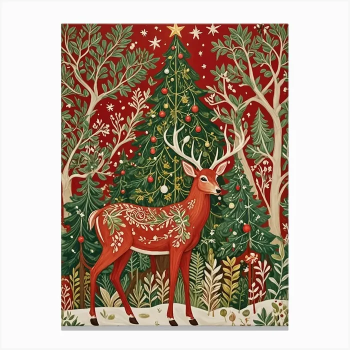 Christmas Tree Deer Canvas PrintDP by Daydream Pacific