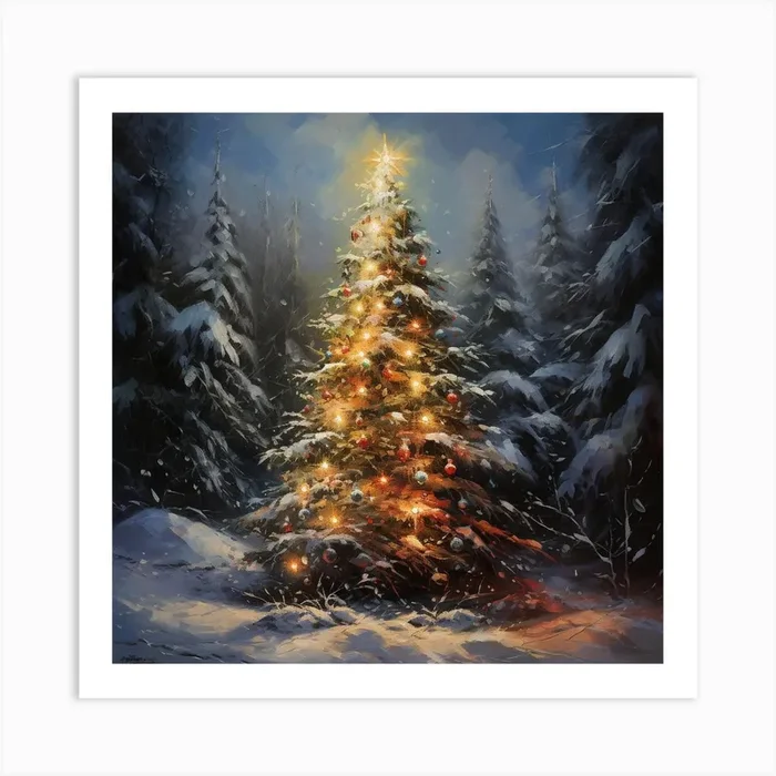 Christmas Tree In The Forest Art Print by PaigeDesigns