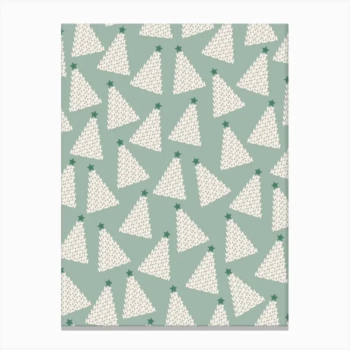Christmas Tree Pattern Sage Green Canvas PrintDR by Daily Regina Designs
