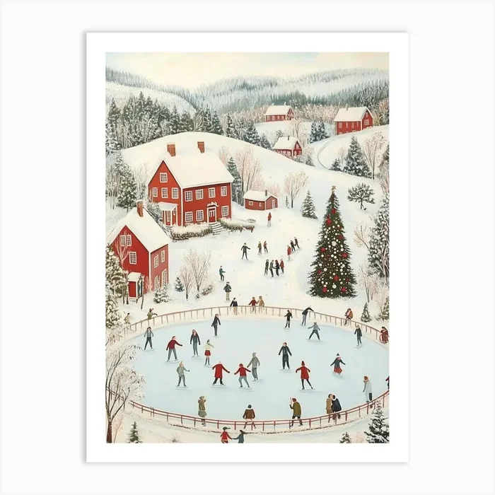 Christmas Winter Ice Skating Art Print by Melloi Art Prints