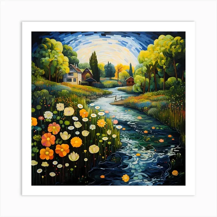 Chromatic River Serenade Art Print by Quantum Vivid Digital Art