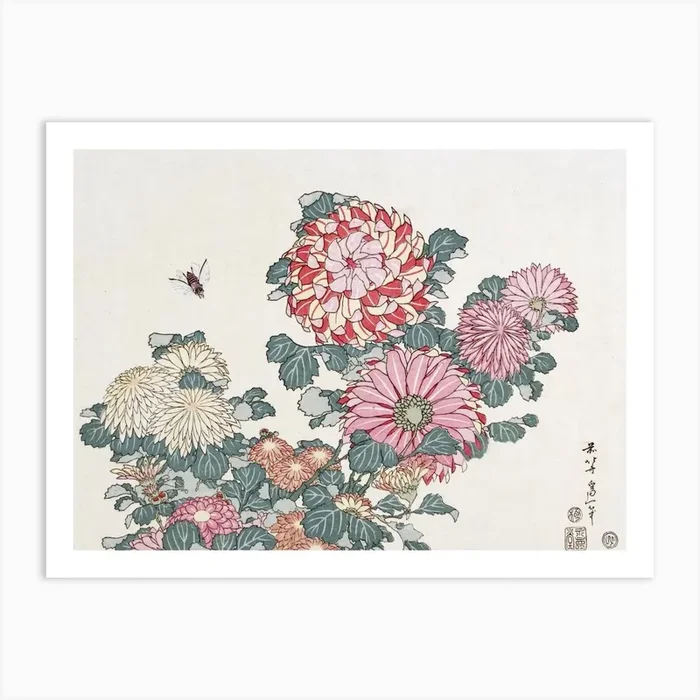Chrysanthemums And Horsefly By Katsushika Hokusai Art Print by Fy! Classic Art Prints and Posters