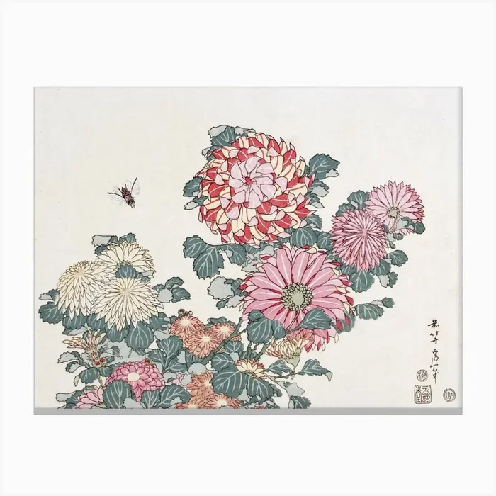 Chrysanthemums And Horsefly By Katsushika Hokusai Canvas Print by Fy! Classic Art Prints and Posters
