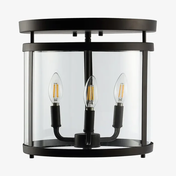 Ciel Simple Farmhouse 3-Light Rustic Vintage LED Flush Mount Lamp – Oil Rubbed Bronze – Iron / Glass by JONATHAN Y