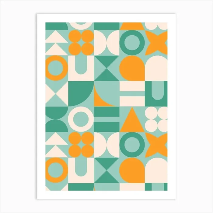 Citrus Mint Mid Century Retro Geometric Shapes Art Print by Sandra Hutter Designs