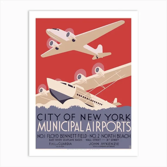 City Of New York Municipal Airports Poster Harry Herzog Art Print by Fy! Classic Art Prints and Posters
