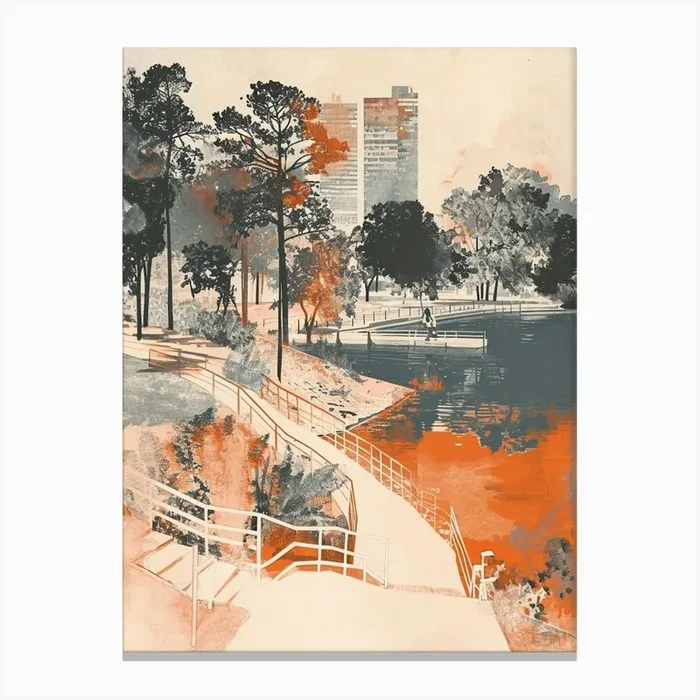 City Park Retro Lithograph 3 Canvas Print by PixelPerfect