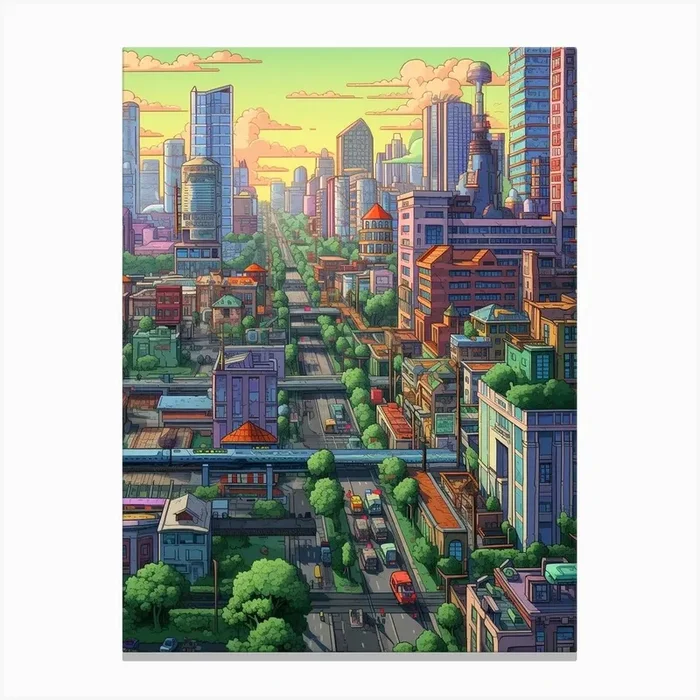 Cityscape Pixel Art 3 Canvas Print by PixelPerfect