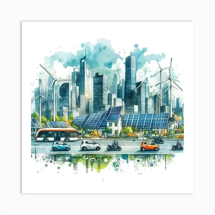 Cityscape With Wind Turbines 1 Art Print by aPRESM