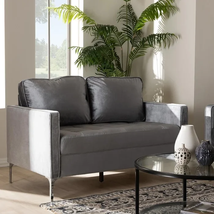 Clark Grey Velvet 2-Seater Loveseat