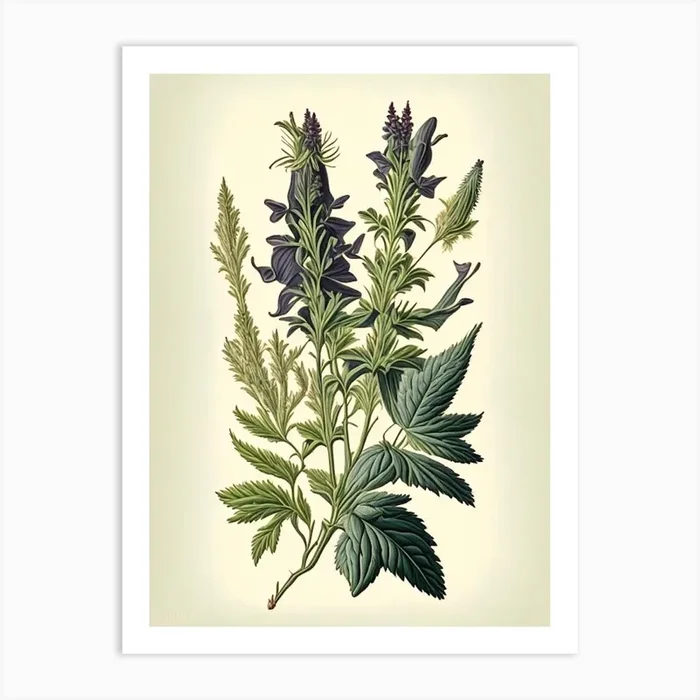 Clary Sage Herb Vintage Botanical Art PrintHH by Herbaceous Hues