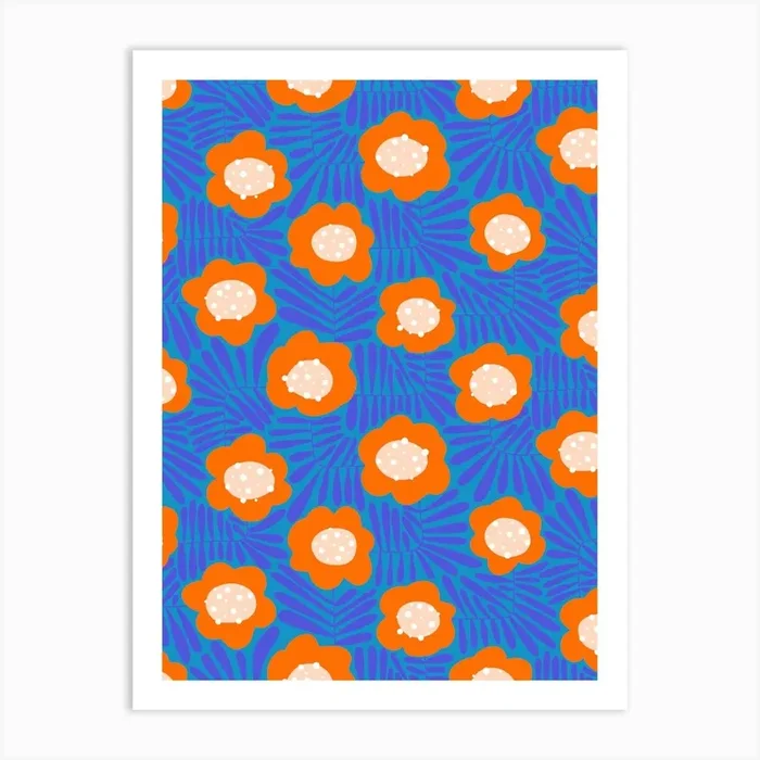 Climbing Flowers Retro Floral Autumn River Art Print by Sandra Hutter Designs