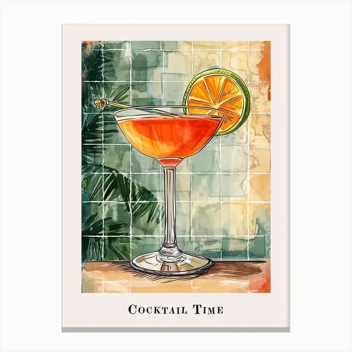 Cocktail Time Tile Watercolour Poster 2 Canvas Print by Artful Mixology