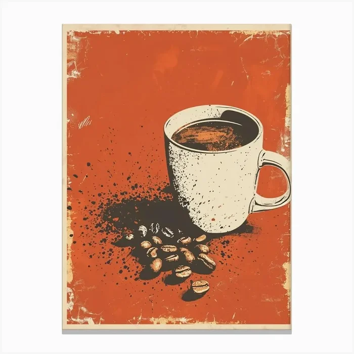 Coffee & Coffee Beans Minimalist Illustration 3 Canvas Print by Artful Appetite