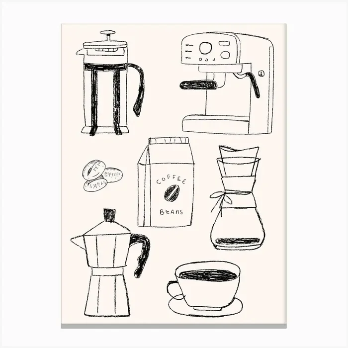 Coffee Elements Art Print Canvas Print by Cherry Bomb Art Prints