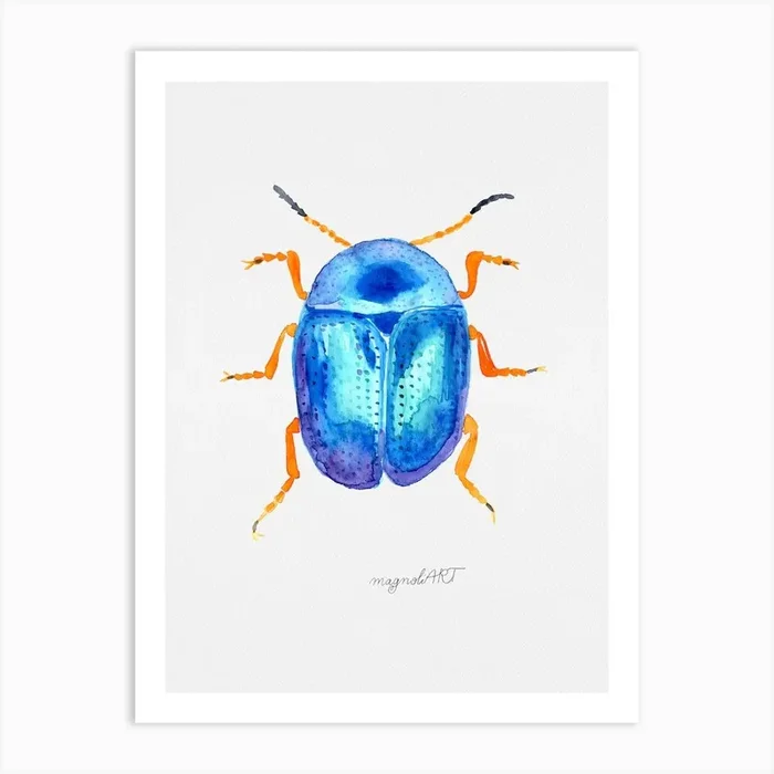 Colaphus sophiae, a leaf beetle, watercolor artwork Art Print by Botanical Kata