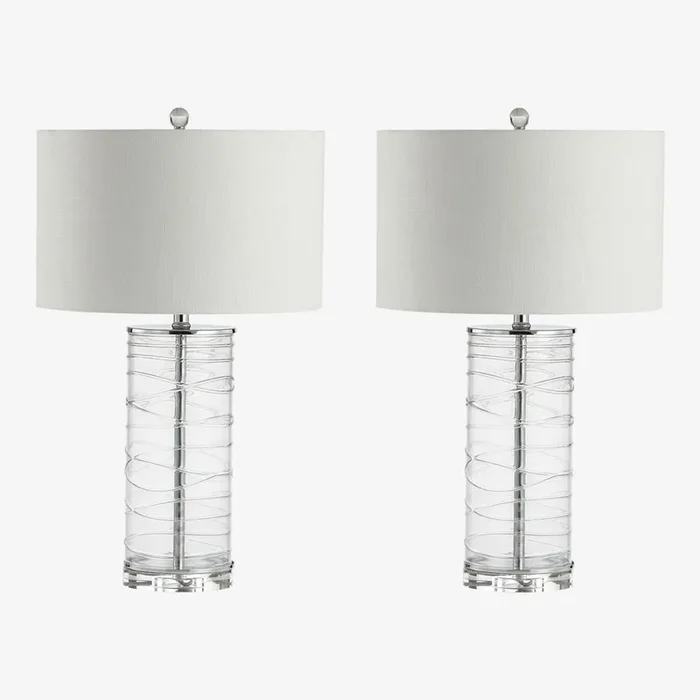 Cole Modern Fused Cylinder LED Table Lamps – Clear – Glass – Set of 2 by JONATHAN Y