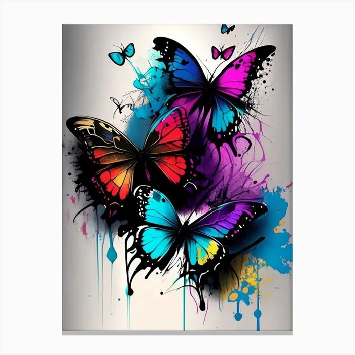 Colorful Butterflies Graffiti Illustration 2 Canvas PrintPP by Papillon Prints