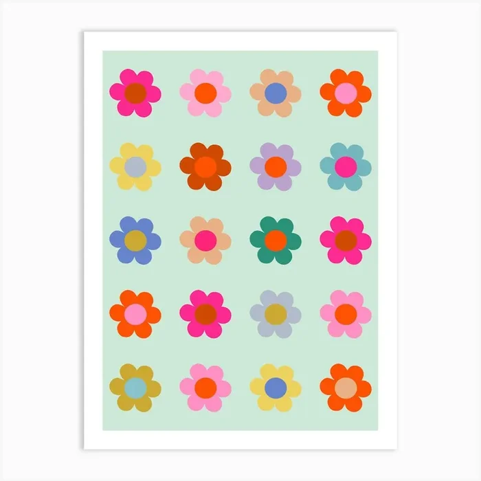 Colorful Flowers Retro Floral Art PrintDR by Daily Regina Designs