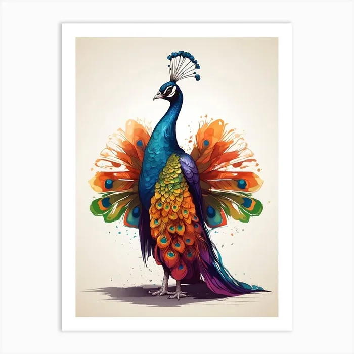 Colorful Peacock Art Print by Ishwar Creation