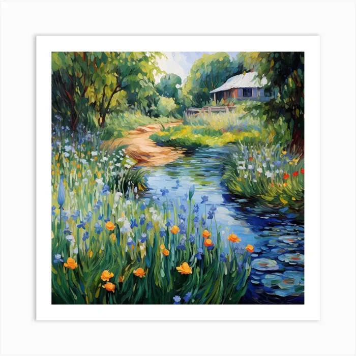 Colour Cascade: Van Gogh’s Riverside Reverie Art Print by Quantum Vivid Digital Art