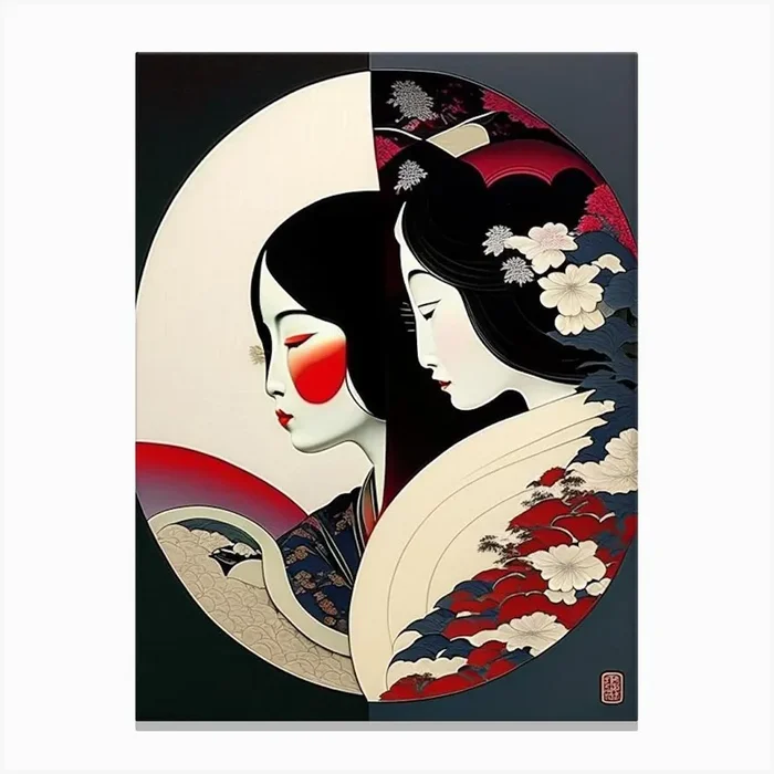 Colour Yin and Yang 4, Japanese Ukiyo E Style Canvas PrintSE by Symbolic Expressions